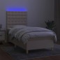 vidaXL Cama box spring colchón y luces LED tela crema 80x200 cm vidaXL Cama box spring colchón y luces LED tela crema 80x200 cm