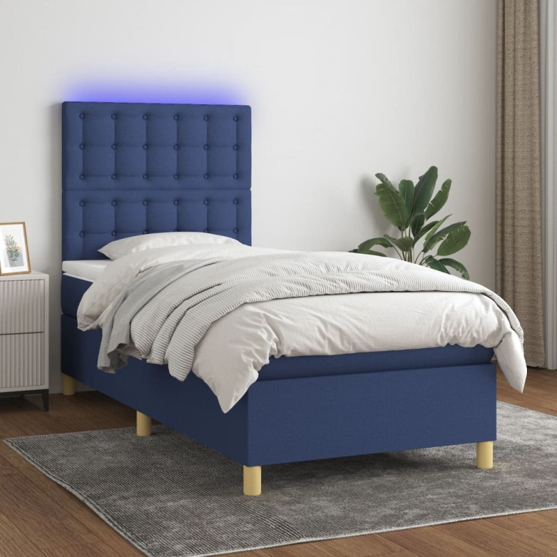 vidaXL Cama box spring colchón y luces LED tela azul 90x190 cm vidaXL Cama box spring colchón y luces LED tela azul 90x190 cm