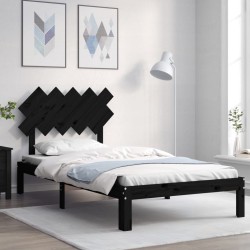 vidaXL Estructura de cama con cabecero madera maciza negro 100x200 cm