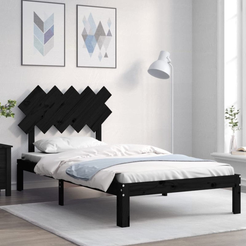 vidaXL Estructura de cama con cabecero madera maciza negro 100x200 cm vidaXL Estructura de cama con cabecero madera maciza negro 100x200 cm