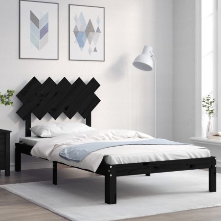 vidaXL Estructura de cama con cabecero madera maciza negro 100x200 cm
