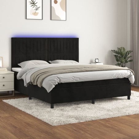 vidaXL Cama box spring colchón y LED terciopelo negro 180x200 cm