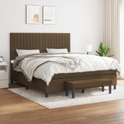 vidaXL Cama box spring con colchón tela marrón oscuro 180x200 cm