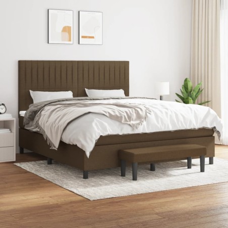 vidaXL Cama box spring con colchón tela marrón oscuro 180x200 cm