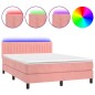 vidaXL Cama box spring colchón y LED terciopelo rosa 140x190 cm vidaXL Cama box spring colchón y LED terciopelo rosa 140x190 cm