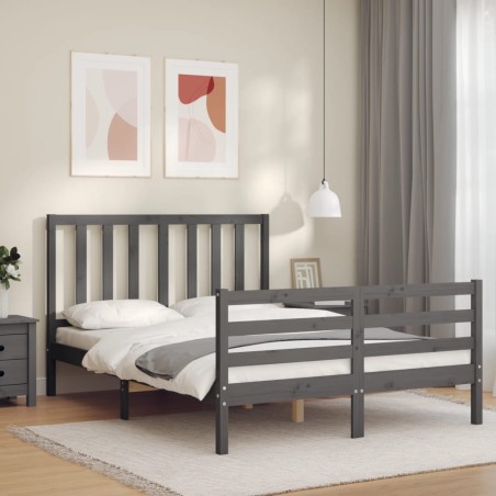 vidaXL Estructura de cama con cabecero madera maciza gris 140x200 cm