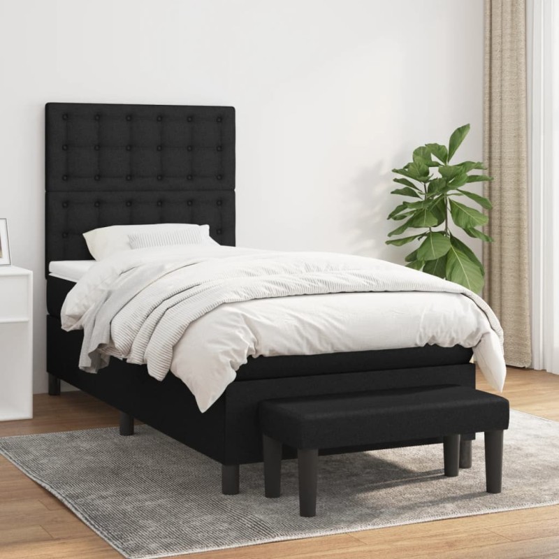 vidaXL Cama box spring con colchón tela negro 90x200 cm vidaXL Cama box spring con colchón tela negro 90x200 cm