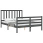 vidaXL Estructura de cama con cabecero madera maciza gris 140x200 cm vidaXL Estructura de cama con cabecero madera maciza gris 140x200 cm