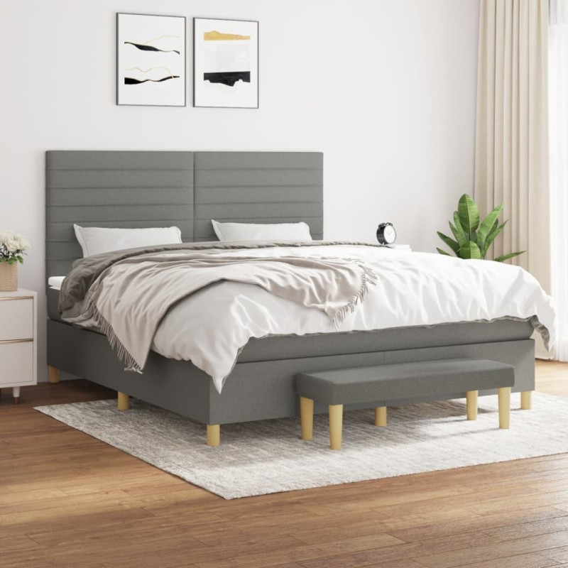vidaXL Cama box spring con colchón tela gris oscuro 180x200 cm vidaXL Cama box spring con colchón tela gris oscuro 180x200 cm