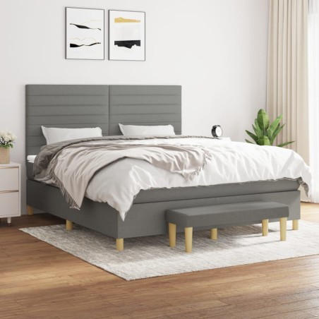 vidaXL Cama box spring con colchón tela gris oscuro 180x200 cm