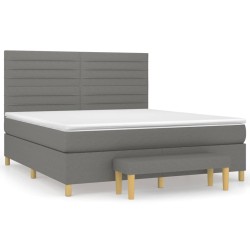 vidaXL Cama box spring con colchón tela gris oscuro 180x200 cm