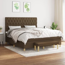 vidaXL Cama box spring con colchón tela marrón oscuro 160x200 cm