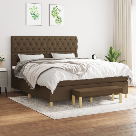 vidaXL Cama box spring con colchón tela marrón oscuro 160x200 cm