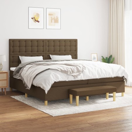 vidaXL Cama box spring con colchón tela marrón oscuro 200x200 cm