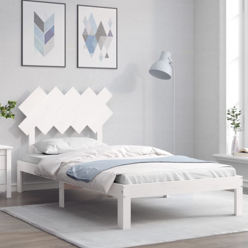 vidaXL Estructura de cama con cabecero madera maciza blanco 100x200 cm vidaXL Estructura de cama con cabecero madera maciza blanco 100x200 cm