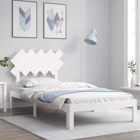vidaXL Estructura de cama con cabecero madera maciza blanco 100x200 cm