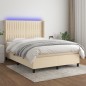 vidaXL Cama box spring colchón y luces LED tela crema 140x200 cm vidaXL Cama box spring colchón y luces LED tela crema 140x200 cm