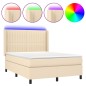 vidaXL Cama box spring colchón y luces LED tela crema 140x200 cm vidaXL Cama box spring colchón y luces LED tela crema 140x200 cm