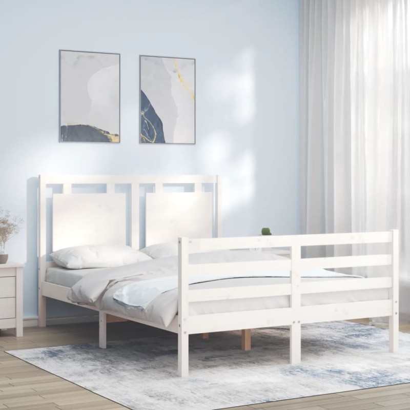 vidaXL Estructura cama de matrimonio con cabecero madera maciza blanco vidaXL Estructura cama de matrimonio con cabecero madera maciza blanco
