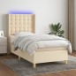 vidaXL Cama box spring colchón y luces LED tela color crema 90x190 cm vidaXL Cama box spring colchón y luces LED tela color crema 90x190 cm