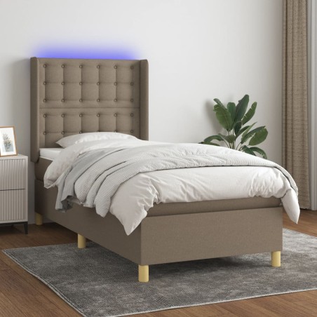 vidaXL Cama box spring colchón y luces LED tela gris taupe 90x200 cm