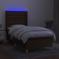 vidaXL Cama box spring colchón y luces LED tela marrón oscuro 90x190cm vidaXL Cama box spring colchón y luces LED tela marrón oscuro 90x190cm