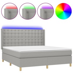 vidaXL Cama box spring colchón y luces LED tela gris claro 180x200 cm