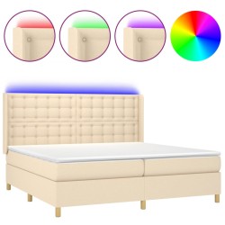 vidaXL Cama box spring colchón y luces LED tela crema 200x200 cm