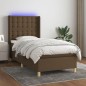 vidaXL Cama box spring colchón luces LED tela marrón oscuro 100x200cm vidaXL Cama box spring colchón luces LED tela marrón oscuro 100x200cm