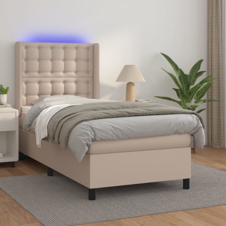 vidaXL Cama box spring colchón LED cuero sintético capuchino 80x200 cm
