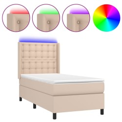 vidaXL Cama box spring colchón LED cuero sintético capuchino 80x200 cm