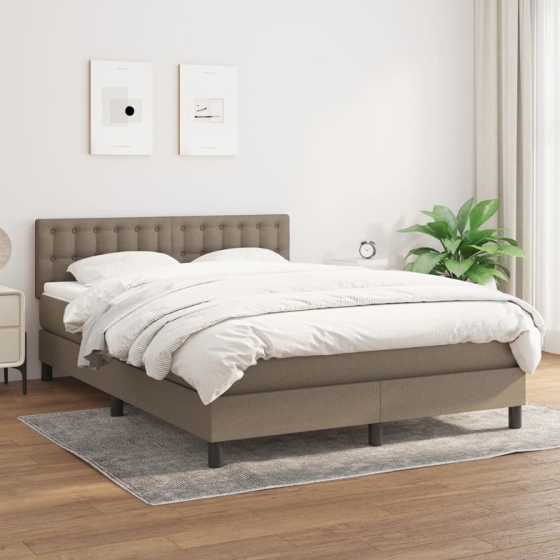 vidaXL Cama box spring con colchón tela gris taupe 140x200 cm vidaXL Cama box spring con colchón tela gris taupe 140x200 cm