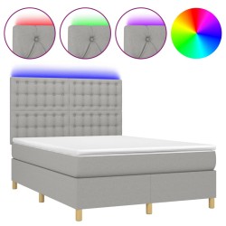 vidaXL Cama box spring colchón y luces LED tela gris claro 140x190 cm