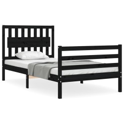 vidaXL Estructura de cama con cabecero madera maciza negro 100x200 cm