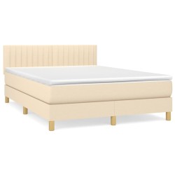 vidaXL Cama box spring con colchón tela color crema 140x190 cm