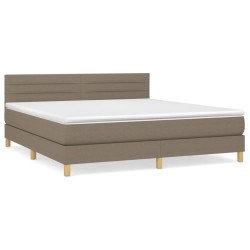 vidaXL Cama box spring con colchón tela gris taupe 180x200 cm