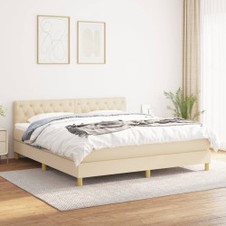 vidaXL Cama box spring con colchón tela color crema 160x200 cm