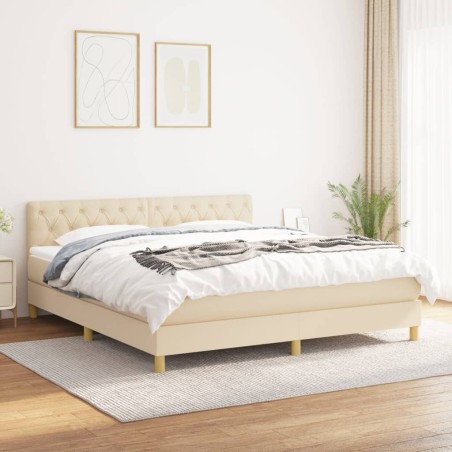vidaXL Cama box spring con colchón tela color crema 160x200 cm