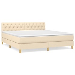 vidaXL Cama box spring con colchón tela color crema 160x200 cm