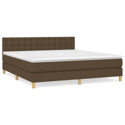 vidaXL Cama box spring con colchón tela marrón oscuro 180x200 cm