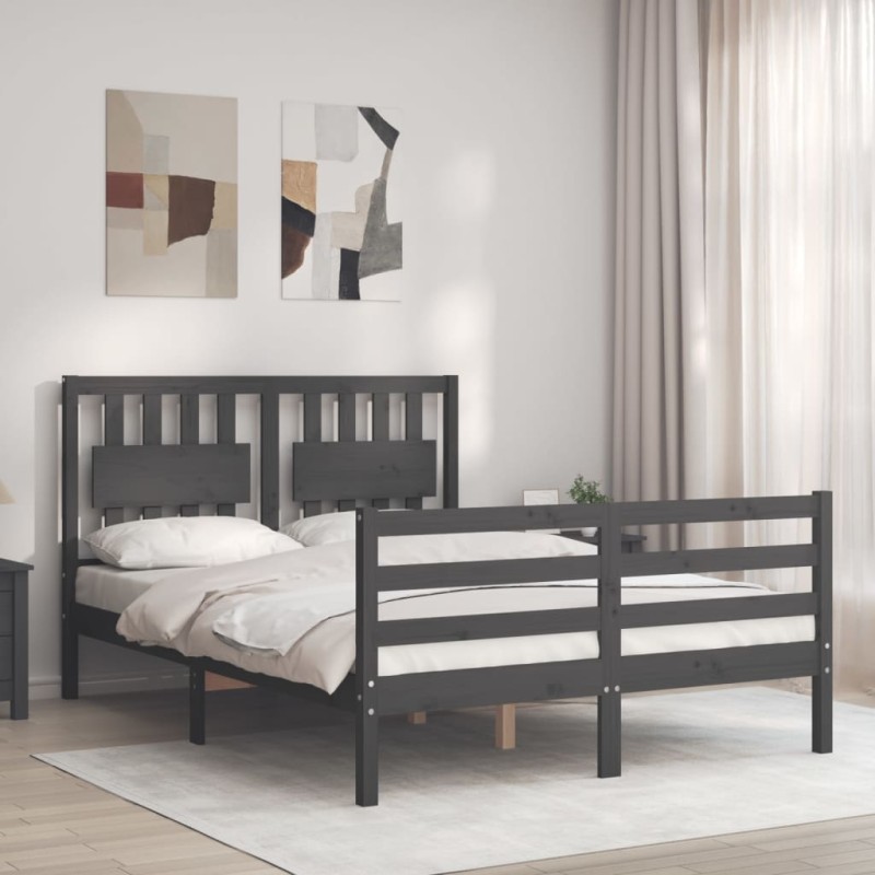 vidaXL Estructura de cama con cabecero madera maciza gris 140x200 cm