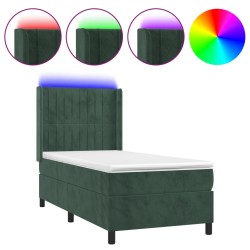 vidaXL Cama box spring colchón y LED terciopelo verde oscuro 90x200 cm