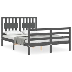 vidaXL Estructura de cama con cabecero madera maciza gris 140x200 cm