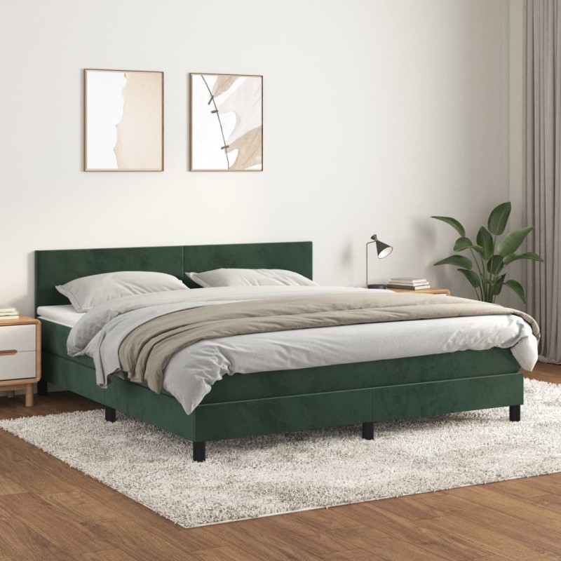 vidaXL Cama box spring con colchón terciopelo verde oscuro 180x200 cm vidaXL Cama box spring con colchón terciopelo verde oscuro 180x200 cm