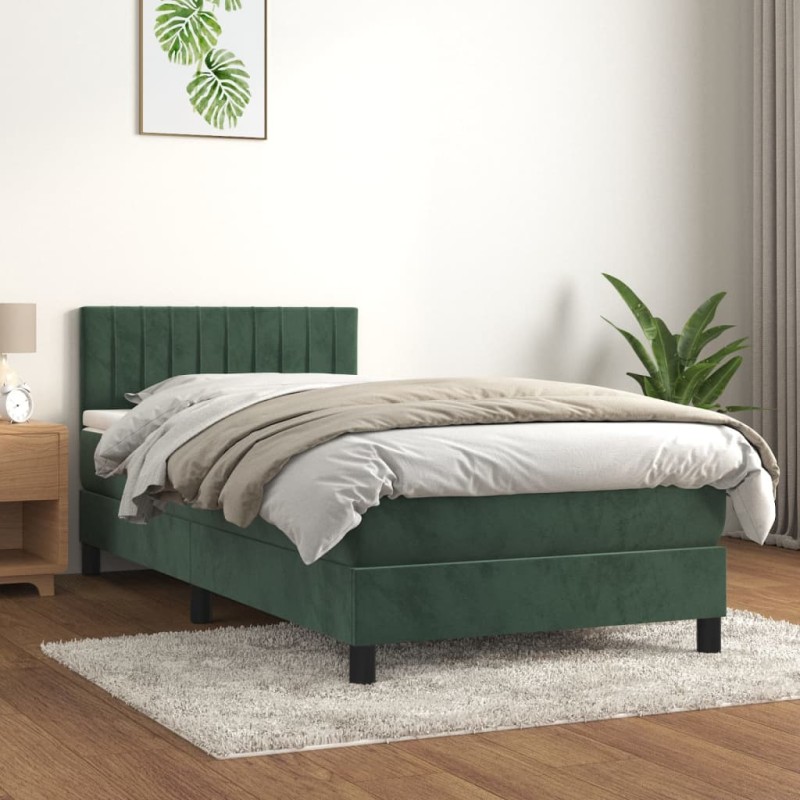 vidaXL Cama box spring con colchón terciopelo verde oscuro 90x190 cm vidaXL Cama box spring con colchón terciopelo verde oscuro 90x190 cm