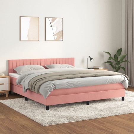 vidaXL Cama box spring con colchón terciopelo rosa 160x200 cm
