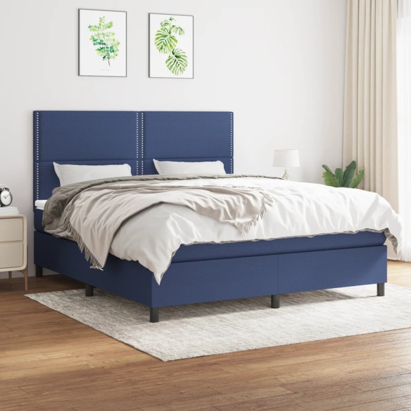 vidaXL Cama box spring con colchón tela azul 160x200 cm vidaXL Cama box spring con colchón tela azul 160x200 cm