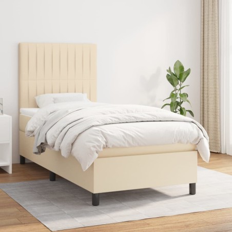 vidaXL Cama box spring con colchón tela color crema 90x200 cm