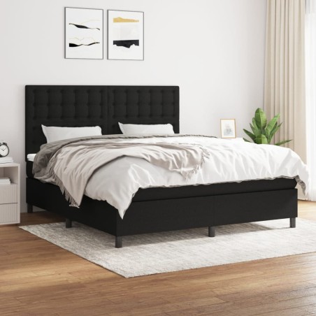 vidaXL Cama box spring con colchón tela negro 160x200 cm 