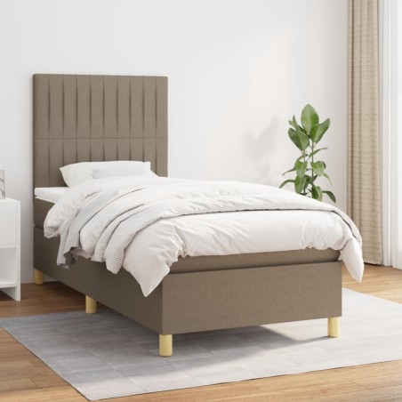 vidaXL Cama box spring con colchón tela gris taupe 90x190 cm